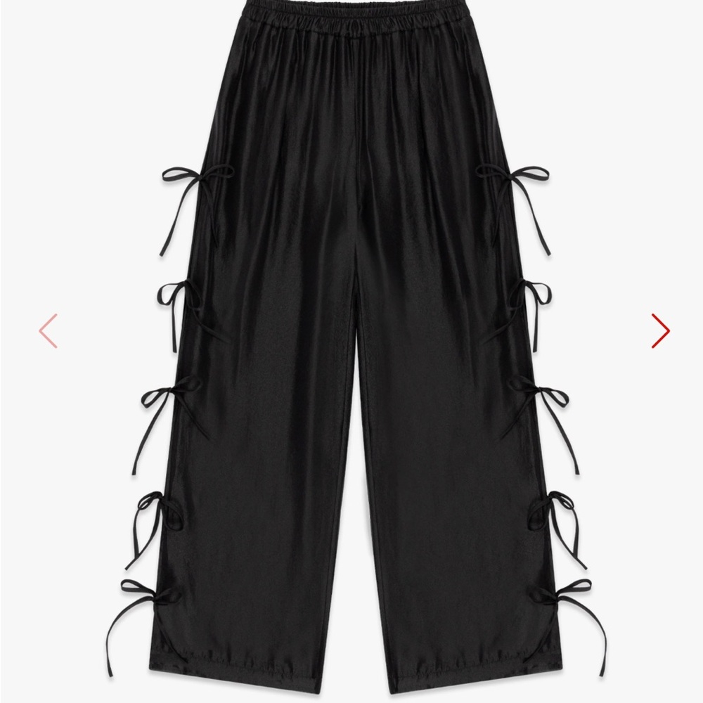 Lisa Says Gah Black Satin Wide Leg Pants